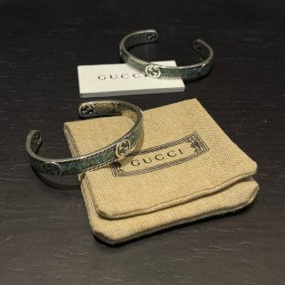 Gucci Interlocking G Engraved Vintage Texture Cuff Bracelet