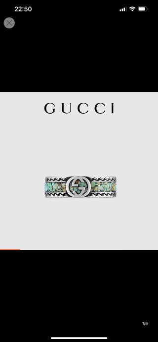 Gucci Interlocking G Green Texture Engraved Band Ring
