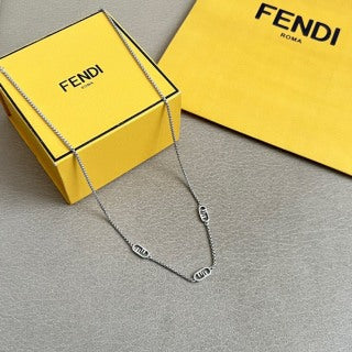 Fendi Silverline Logo Charm Chain Necklace