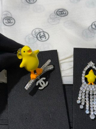 Chanel Little Yellow Chick Branch-Style Pendant Brooch with Full Pavé Diamonds