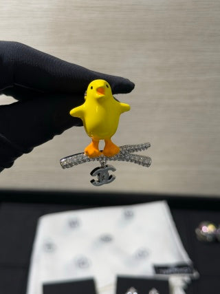 Chanel Little Yellow Chick Branch-Style Pendant Brooch with Full Pavé Diamonds