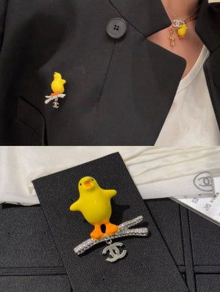 Chanel Little Yellow Chick Branch-Style Pendant Brooch with Full Pavé Diamonds