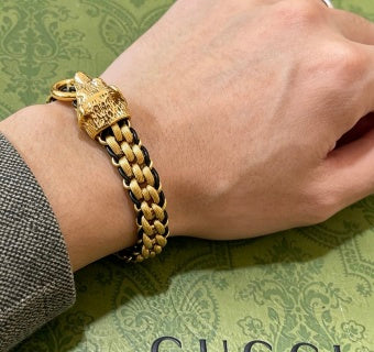 Gucci Interlocking G Lion Head Woven Chain Bracelet