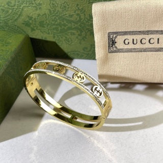 Gucci Interlocking G Trio Medallion Pavé Edge Cuff Bracelet