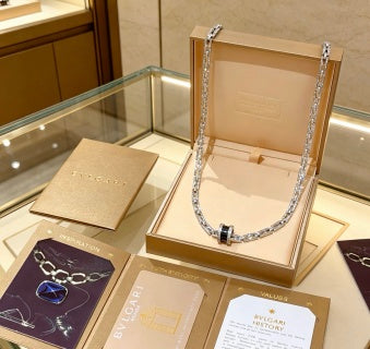 Bvlgari Silver Black Accent Link Necklace – Elegant Luxury Jewelry