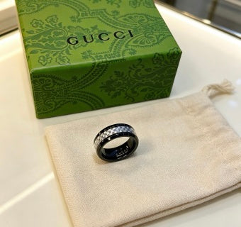 Gucci GG Black Ceramic Silver Accent Ring