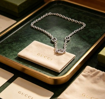Gucci GG Crystal Link Silver Chain Necklace