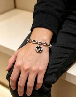 Gucci GG Medallion Engraved Link Bracelet