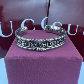 Gucci GG Engraved Vintage Open Cuff Bracelet